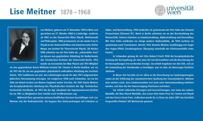 Informationstafel zum Lise Meitner-Hörsaales der Fakultät für Physik, 2009