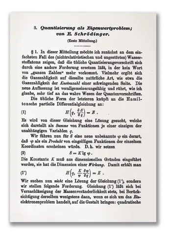 Erwin Schrödingers „Quantisierung als Eigenwertproblem“, erschienen in den Annalen der Physik, 1926