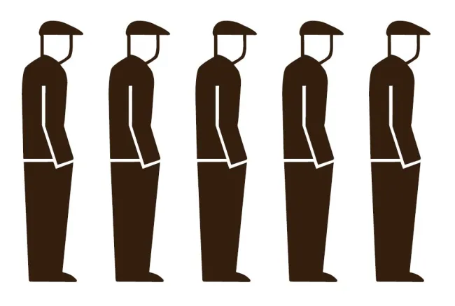 Bildstatistische Symbole für eine Arbeitslosenstatistik aus Otto Neuraths „Gesellschafts- und Wirtschaftsmuseum in Wien“ an…