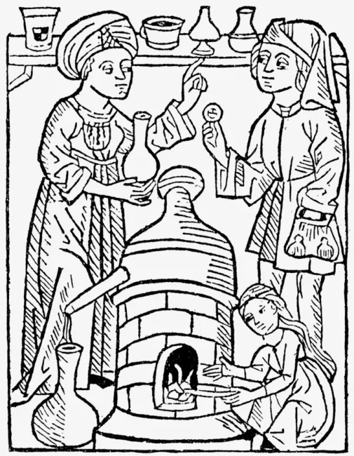 Titelbild „Büchlein von den ausgebrannten Wässern“, Erfurt 1498.
