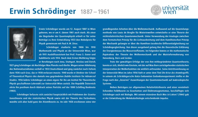 Hinweistafel am Erwin Schrödinger-Hörsaal der Fakultät für Physik, 2009