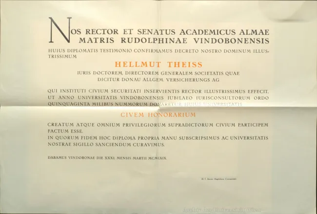 Theiss Hellmut, Ehrenbürgerdiplom 1969