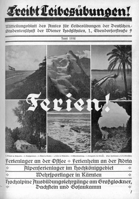 „Ferien!“, Titelblatt „Treibt Leibesübungen! Mitteilungsblatt des Amtes für Leibesübungen der Deutschen Studentenschaft der…