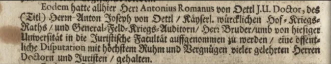Bericht über die Disputation Öttls im „Wienerischen Diarium“ vom 3. Dezember 1703