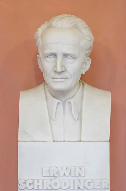 Denkmal für Erwin Schrödinger (1887–1961) im Arkadenhof der Universität Wien, gestaltet von Ferdinand Welz, enthüllt 1984