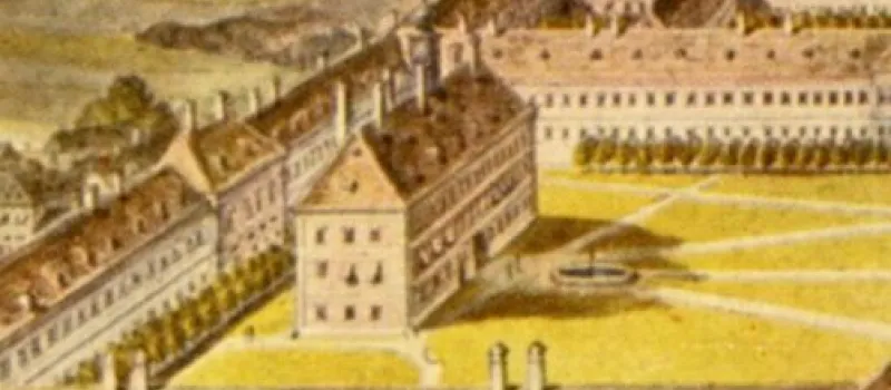 Stöckelgebäude im Hof 1 des Alten Allgemeines Krankenhaus – Vogelansicht